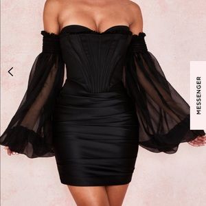 BLACK SATIN AND CHIFFON CORSET DRESS